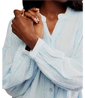 Free People We The Free Valley Double Cloth Banded V-Neck Long Sleeve Button Front Shirt