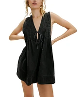 Free People Webster V-Neck Sleeveless Denim Romper