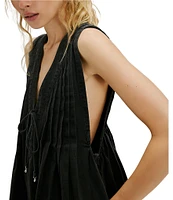 Free People Webster V-Neck Sleeveless Denim Romper