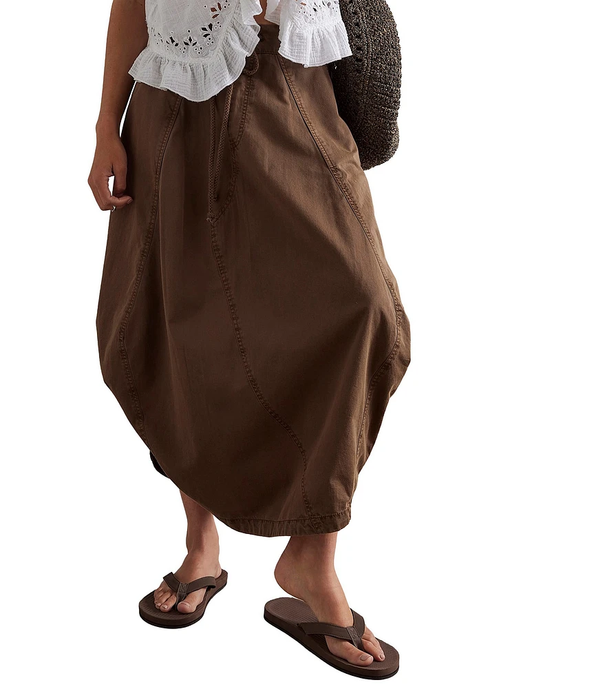 Free People Willow Poplin Mid Rise Parachute Drawstring Waist Midi Skirt