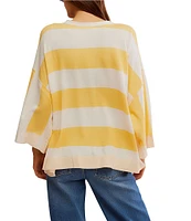 Free People Wonderful Stripe Collard Neck 3/4 Dolman Sleeve Oversized Tee