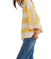 Free People Wonderful Stripe Collard Neck 3/4 Dolman Sleeve Oversized Tee