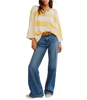 Free People Wonderful Stripe Collard Neck 3/4 Dolman Sleeve Oversized Tee
