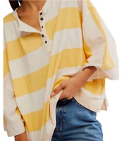 Free People Wonderful Stripe Collard Neck 3/4 Dolman Sleeve Oversized Tee