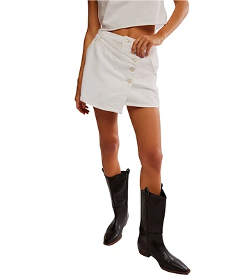 Free People Wynne Asymmetrical Wrap Denim Mini Skirt