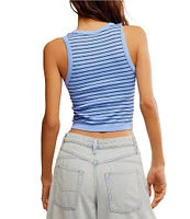 Free People You're Up Stripe Print Crew Neck Sleeveless Cropped Cami