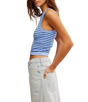 Free People You're Up Stripe Print Crew Neck Sleeveless Cropped Cami