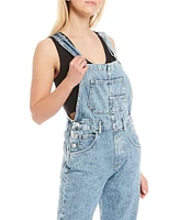 Free People Ziggy Square Neck Sleeveless Denim Cuffed Overalls