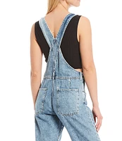 Free People Ziggy Square Neck Sleeveless Denim Cuffed Overalls