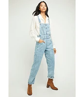 Free People Ziggy Square Neck Sleeveless Denim Cuffed Overalls