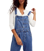 Free People Ziggy Square Neck Sleeveless Denim Cuffed Overalls