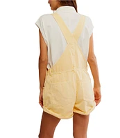 Free People Ziggy Square Neck Sleeveless Frayed Cuffed Hem Shortall Overalls