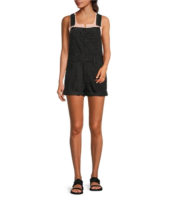 Free People Ziggy Square Neck Sleeveless Frayed Cuffed Hem Shortall Overalls