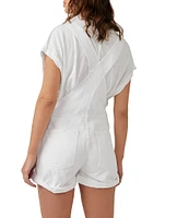 Free People Ziggy Square Neck Sleeveless Frayed Cuffed Hem Shortall Overalls