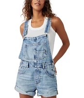 Free People Ziggy Square Neck Sleeveless Frayed Cuffed Hem Shortall Overalls