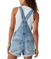 Free People Ziggy Square Neck Sleeveless Frayed Cuffed Hem Shortall Overalls