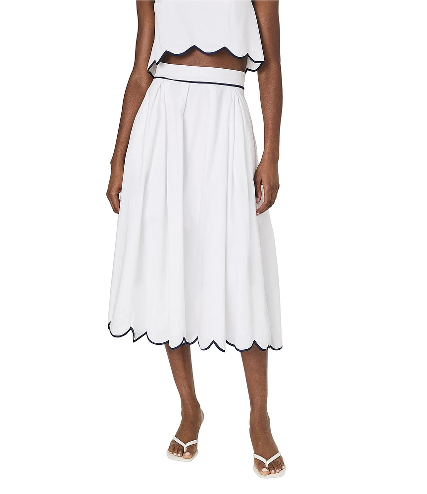 French Connection Alexis Cotton Scallop Hem Midi Skirt
