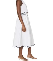 French Connection Alexis Cotton Scallop Hem Midi Skirt