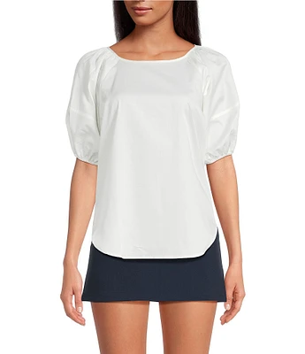 French Connection Alexis Poplin Round Neck Raglan Puff Sleeve Top