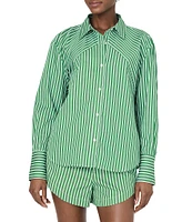 French Connection Alexis Stripe Poplin Angled Yoke Long Sleeve Oversized Shirt