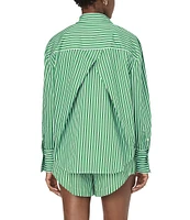 French Connection Alexis Stripe Poplin Angled Yoke Long Sleeve Oversized Shirt