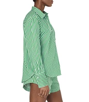French Connection Alexis Stripe Poplin Angled Yoke Long Sleeve Oversized Shirt