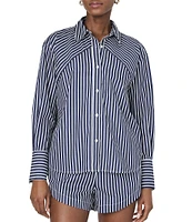 French Connection Alexis Stripe Poplin Angled Yoke Long Sleeve Oversized Shirt
