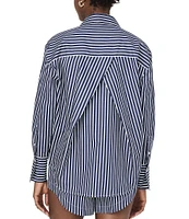 French Connection Alexis Stripe Poplin Angled Yoke Long Sleeve Oversized Shirt