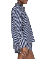 French Connection Alexis Stripe Poplin Angled Yoke Long Sleeve Oversized Shirt
