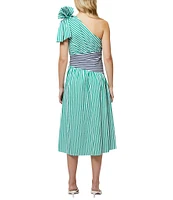 French Connection Alexis Stripe Print One Shoulder Sleeveless Midi Cotton Dress