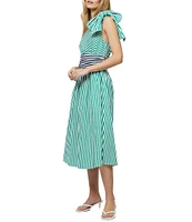 French Connection Alexis Stripe Print One Shoulder Sleeveless Midi Cotton Dress
