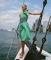 French Connection Alexis Stripe Print One Shoulder Sleeveless Midi Cotton Dress