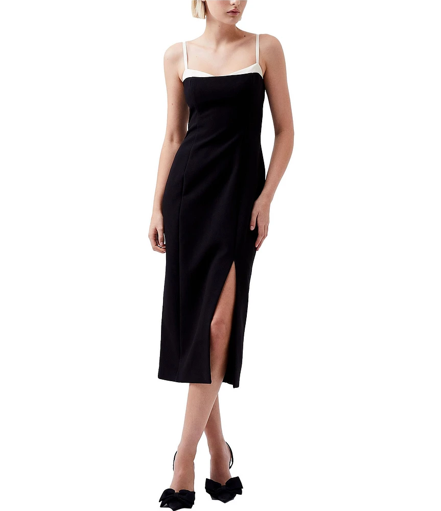 French Connection Azra Twill Corset Sweetheart Neck Sleeveless Midi Dress