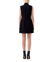 French Connection Azra Twill Point Collar Neck Sleeveless Button Front Mini Dress