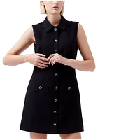 French Connection Azra Twill Point Collar Neck Sleeveless Button Front Mini Dress