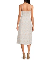 French Connection Camille Floral Crepe Sweetheart Neck Sleeveless Slip Midi Dress