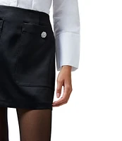 French Connection Carey Satin Embellished Button Mini Skirt