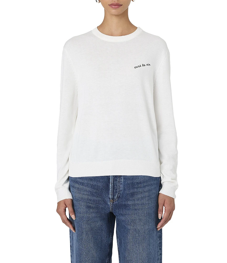 French Connection Cashmere Blend #double;C'est La Vie#double; Embroidered Crew Neck Long Sleeve Sweater