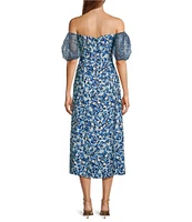 French Connection Clara Off-the-Shoulder Puff Sleeve Floral Midi Dress