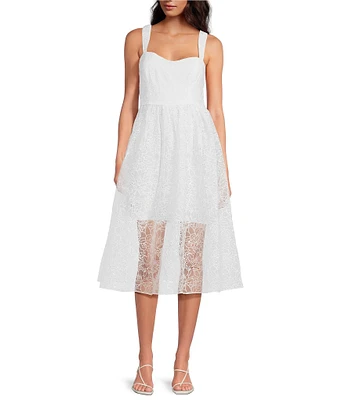 French Connection Embroidered Lace Sweetheart Neck Sleeveless Midi Dress