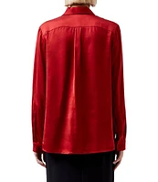 French Connection Ennis Satin Point Collar Neck Long Sleeve Button Front Top