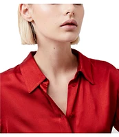 French Connection Ennis Satin Point Collar Neck Long Sleeve Button Front Top