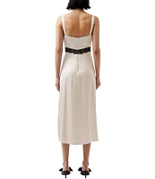 French Connection Ennis Satin V-Neck Sleeveless Lace Midi Dress