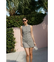 French Connection Gingham Round Neck Sleeveless Button Front Mini Dress