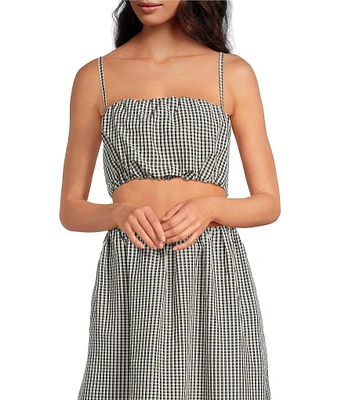 French Connection Gingham Square Neck Spaghetti Strap Ruched Crop Coordinating Top