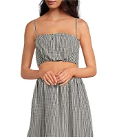French Connection Gingham Square Neck Spaghetti Strap Ruched Crop Coordinating Top