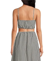 French Connection Gingham Square Neck Spaghetti Strap Ruched Crop Coordinating Top