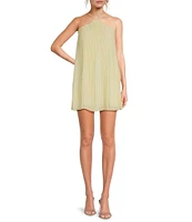 French Connection Halter Neck Sleeveless Sunburst Pleated Georgette Mini Dress