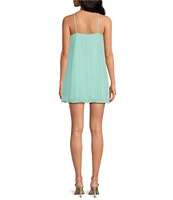 French Connection Halter Neck Sleeveless Sunburst Pleated Georgette Mini Dress
