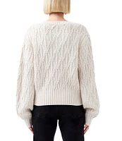 French Connection Layon Jini Cable Knit Crew Neck Long Sleeve Sweater